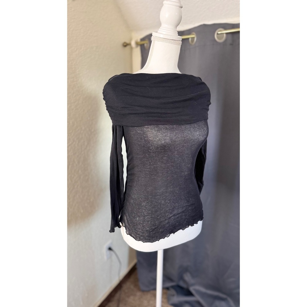 Zara Black Off The Shoulder Sheer Ruched Long Sleeve Top Lettuce Edge Small